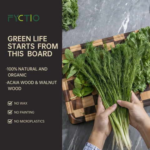 Fyctio cutting board juice groove keeps juices contained during chopping.