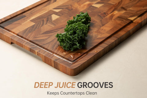 Fyctio cutting board with smooth rounded edges to prevent hand scrapes.