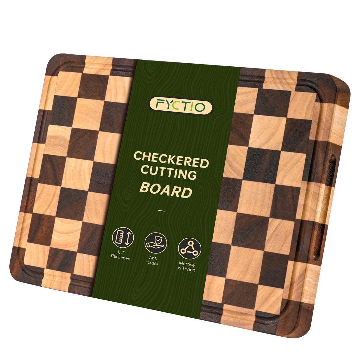Fyctio cutting board top view shows checkerboard surface for prep and presentation.