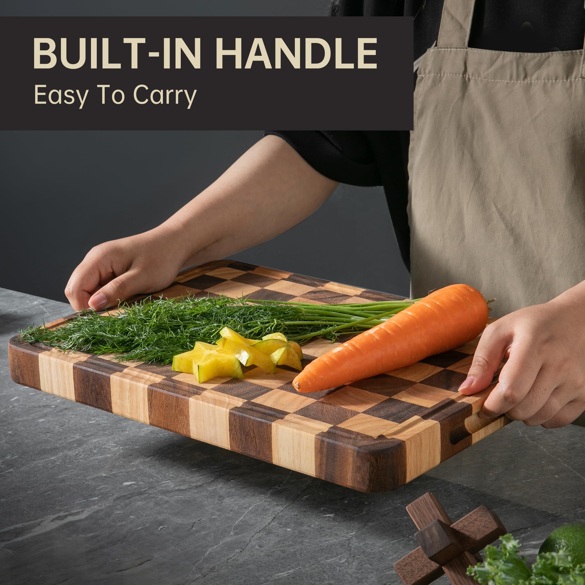 Fyctio cutting board wood grain closeup with durable acacia and walnut accents.