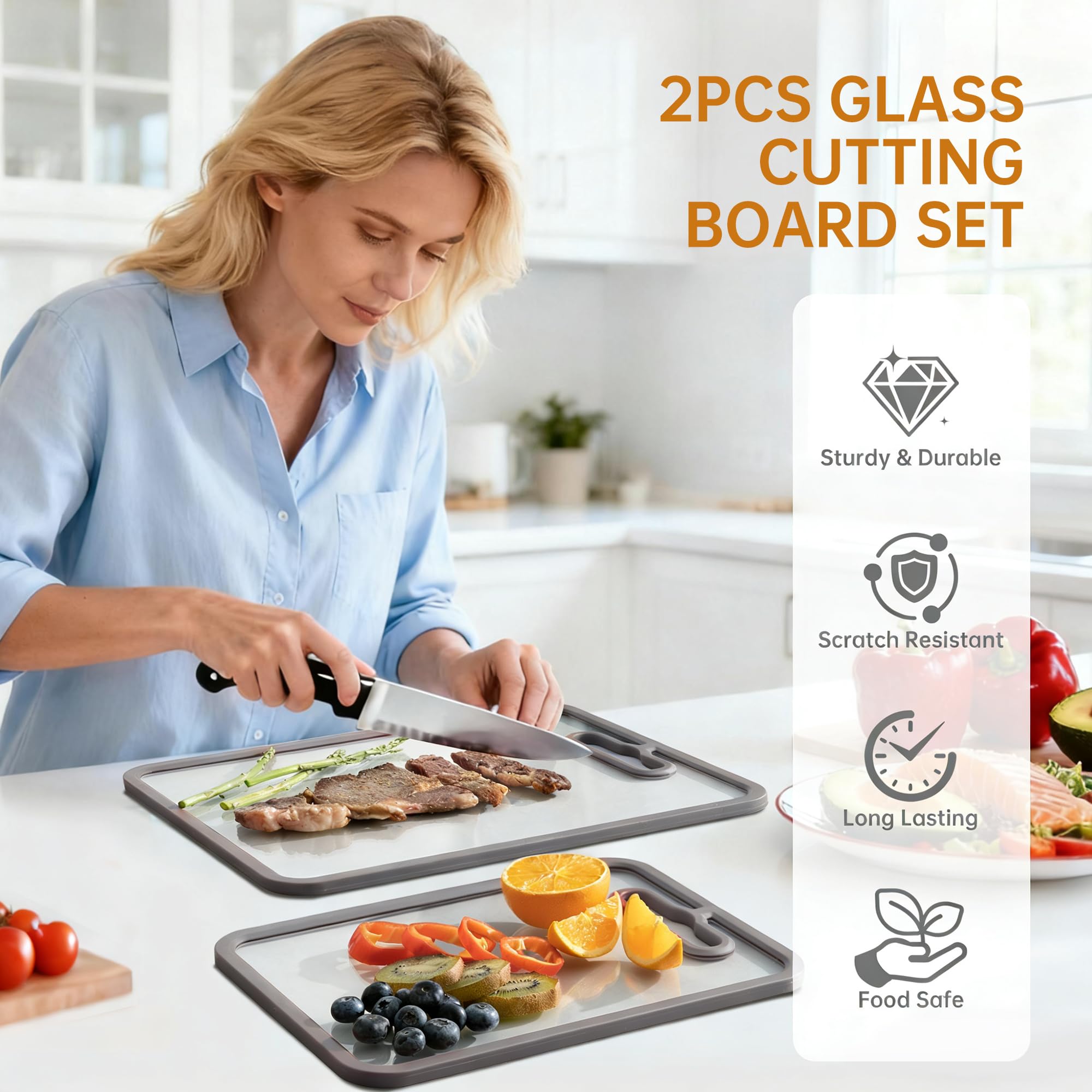 Fyctio glass cutting board, 13 by 9 inches, compact and easy to store.