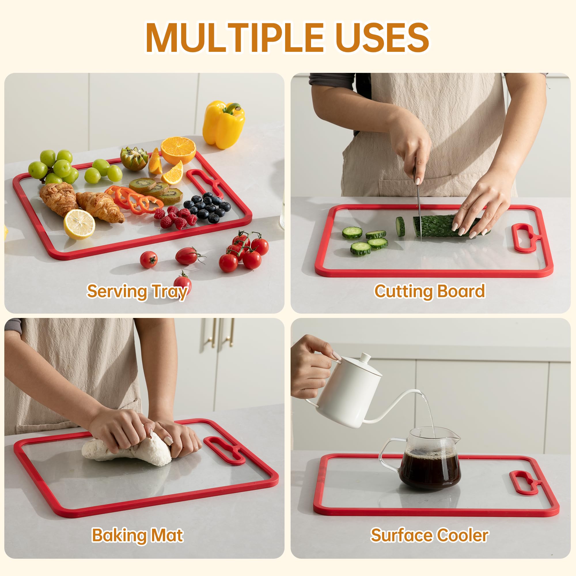 Fyctio red glass cutting board 13x9, easy-clean surface resists stains