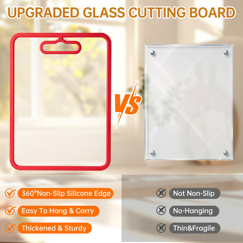 Fyctio red glass cutting board 13x9, scratch-resistant surface for longevity