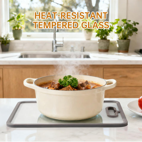 Fyctio tempered glass with non-slip edge keeps prep steady.