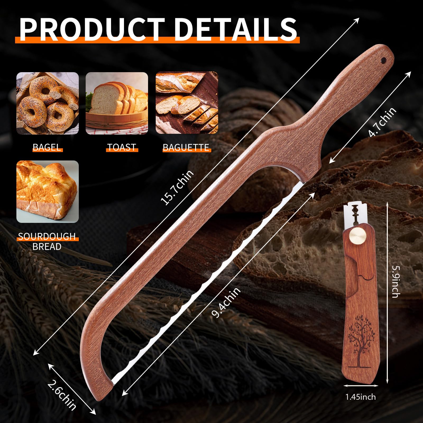 FYLFOTA wooden bread bow with ergonomic sapele handle ready for smooth slicing.
