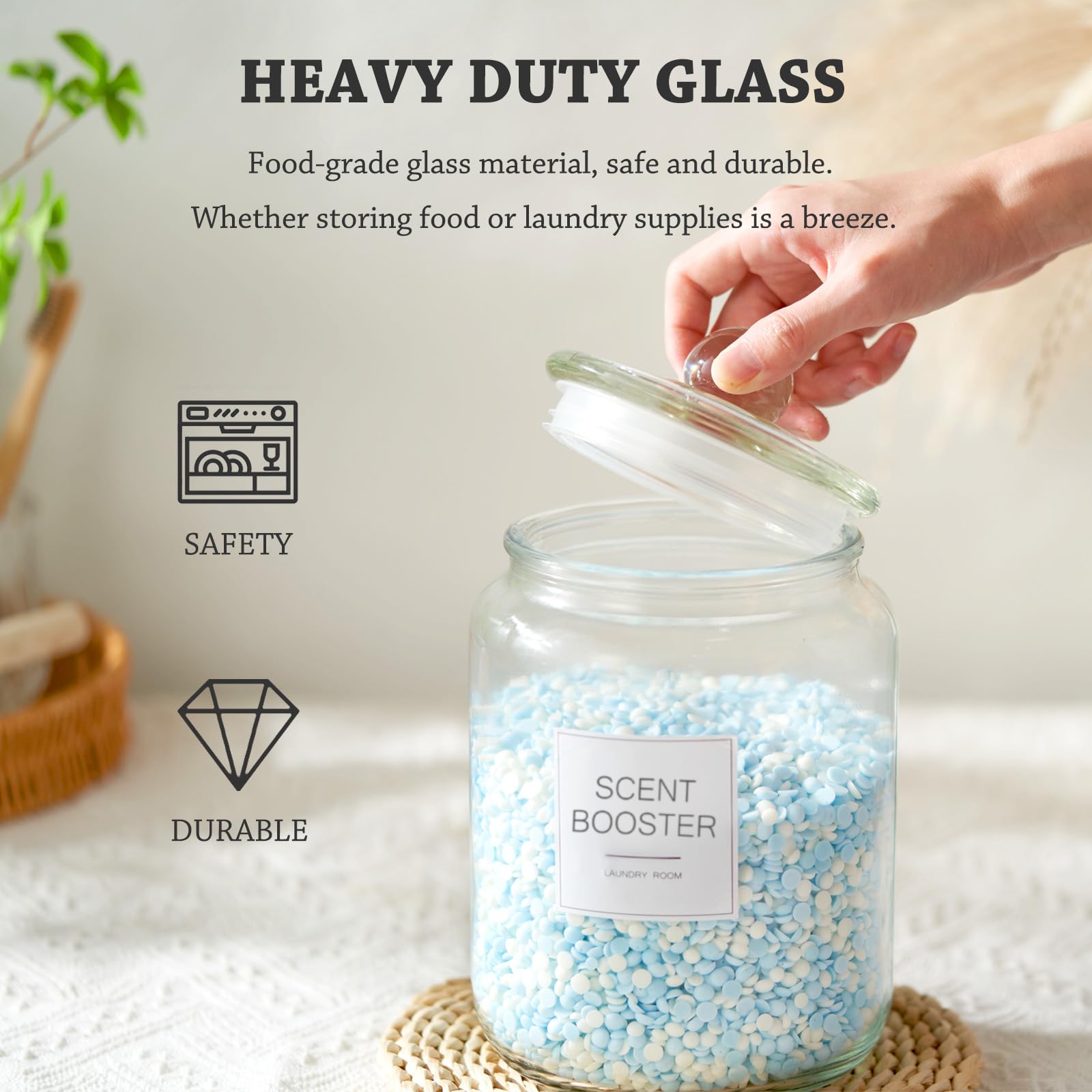 FyndraX half-gallon jars keep laundry items tidy and accessible.