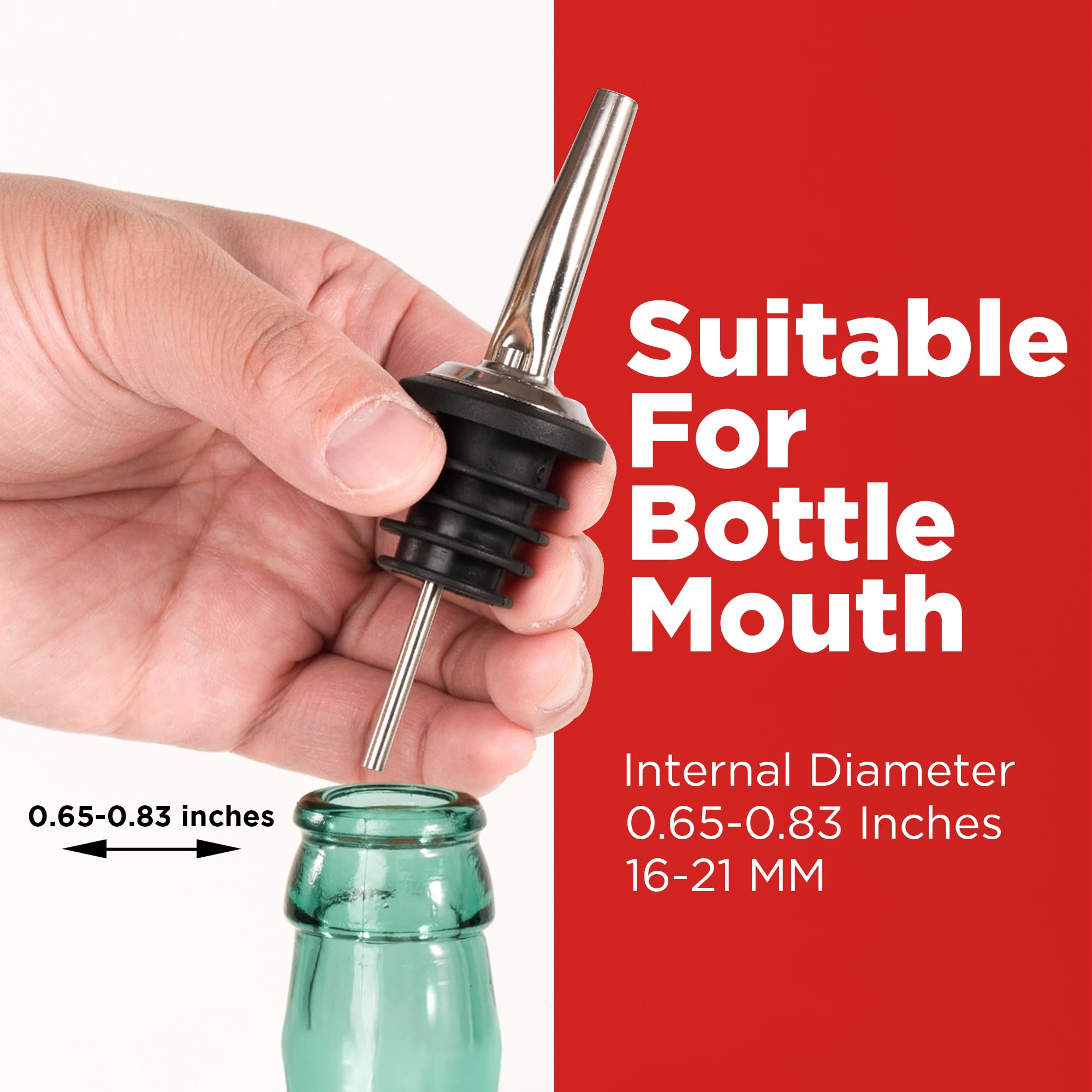 Professional-grade pour spouts suitable for liquor bottles and oils.