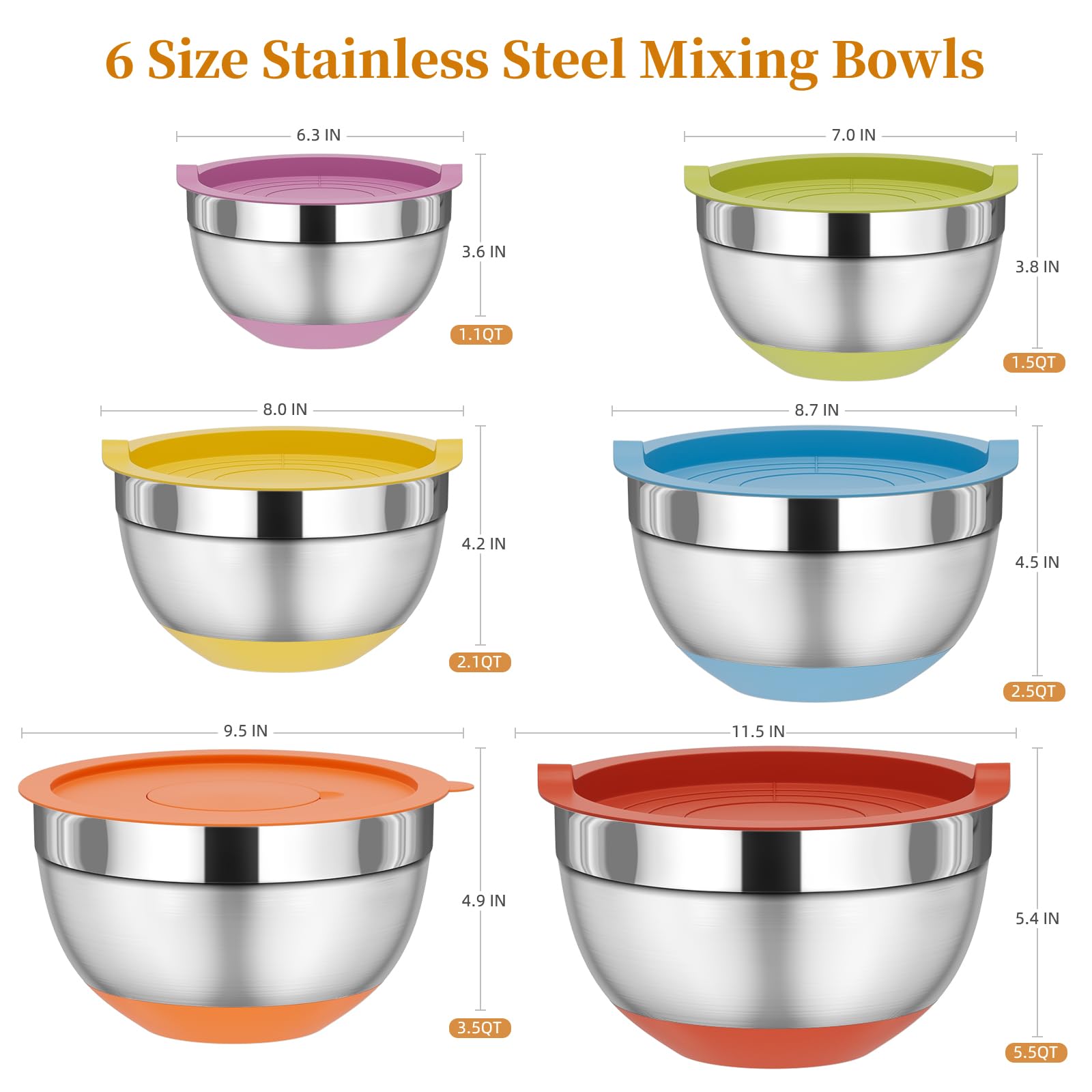 Fyrnova nesting bowls save space in compact kitchen cabinets.