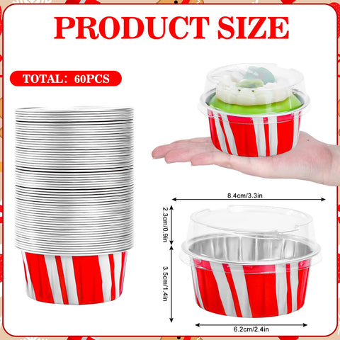 FYSUIMU 60-pack aluminum cupcake liners with lids for festive desserts