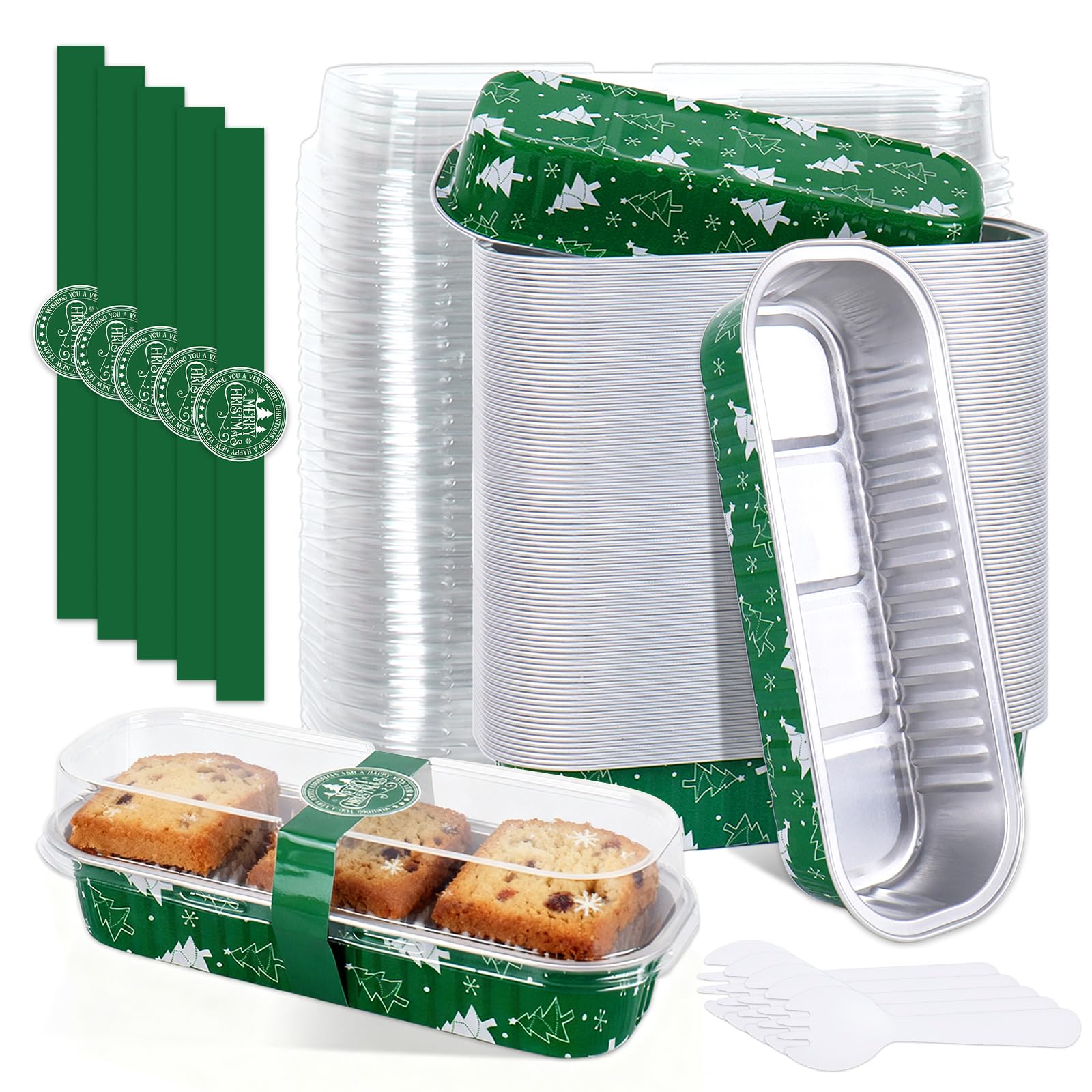 FYSUIMU Christmas mini loaf pans with green tree design for festive desserts