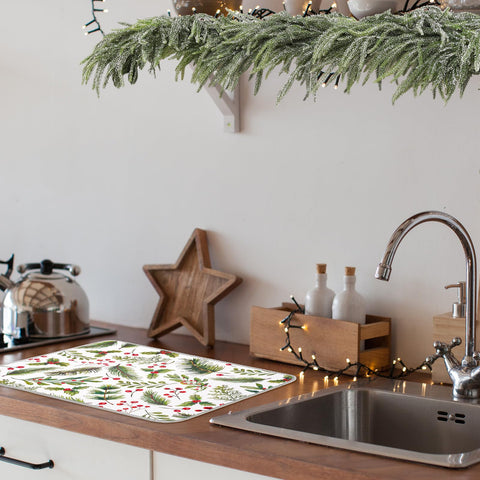FYSUIMU holiday kitchen dish drying mat supports neat drying after meals.