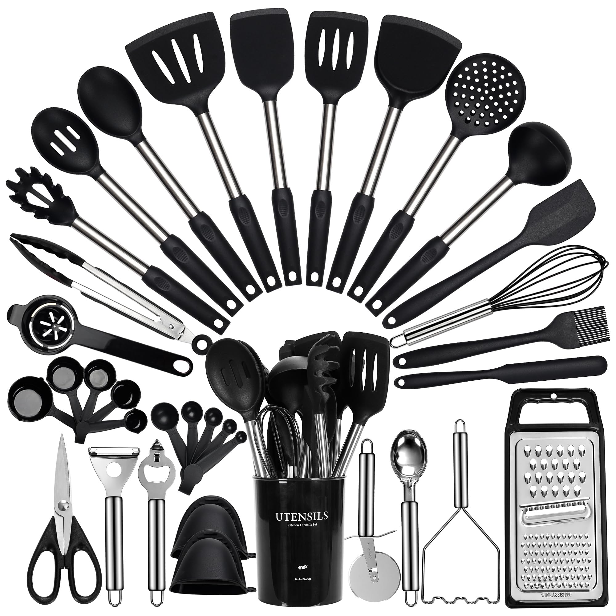 Fyvva 35-piece silicone utensils with holder keeps your kitchen organized.
