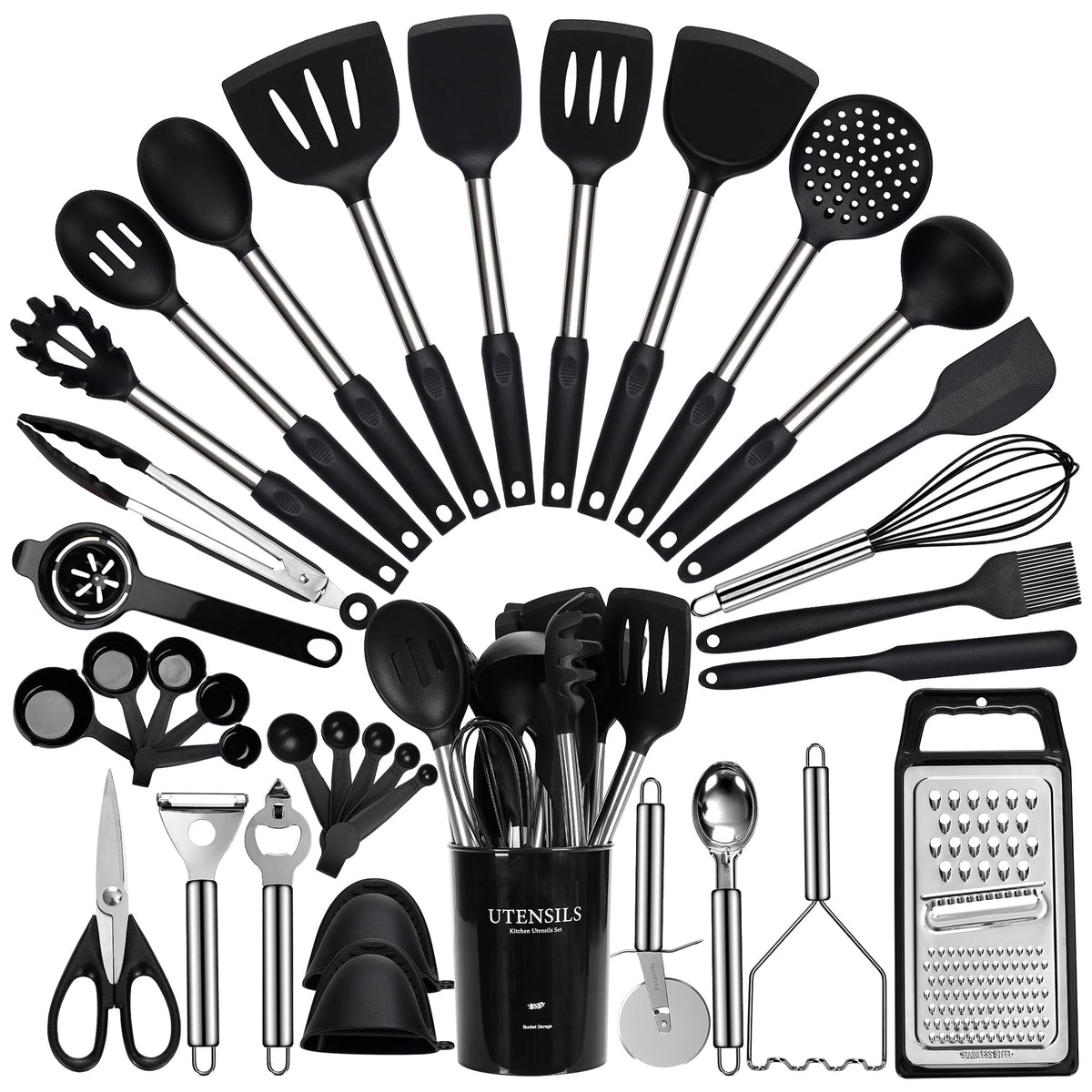 Fyvva 35-piece silicone utensils with holder keeps your kitchen organized.