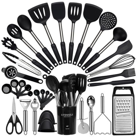 Fyvva 35-piece silicone utensils with holder keeps your kitchen organized.