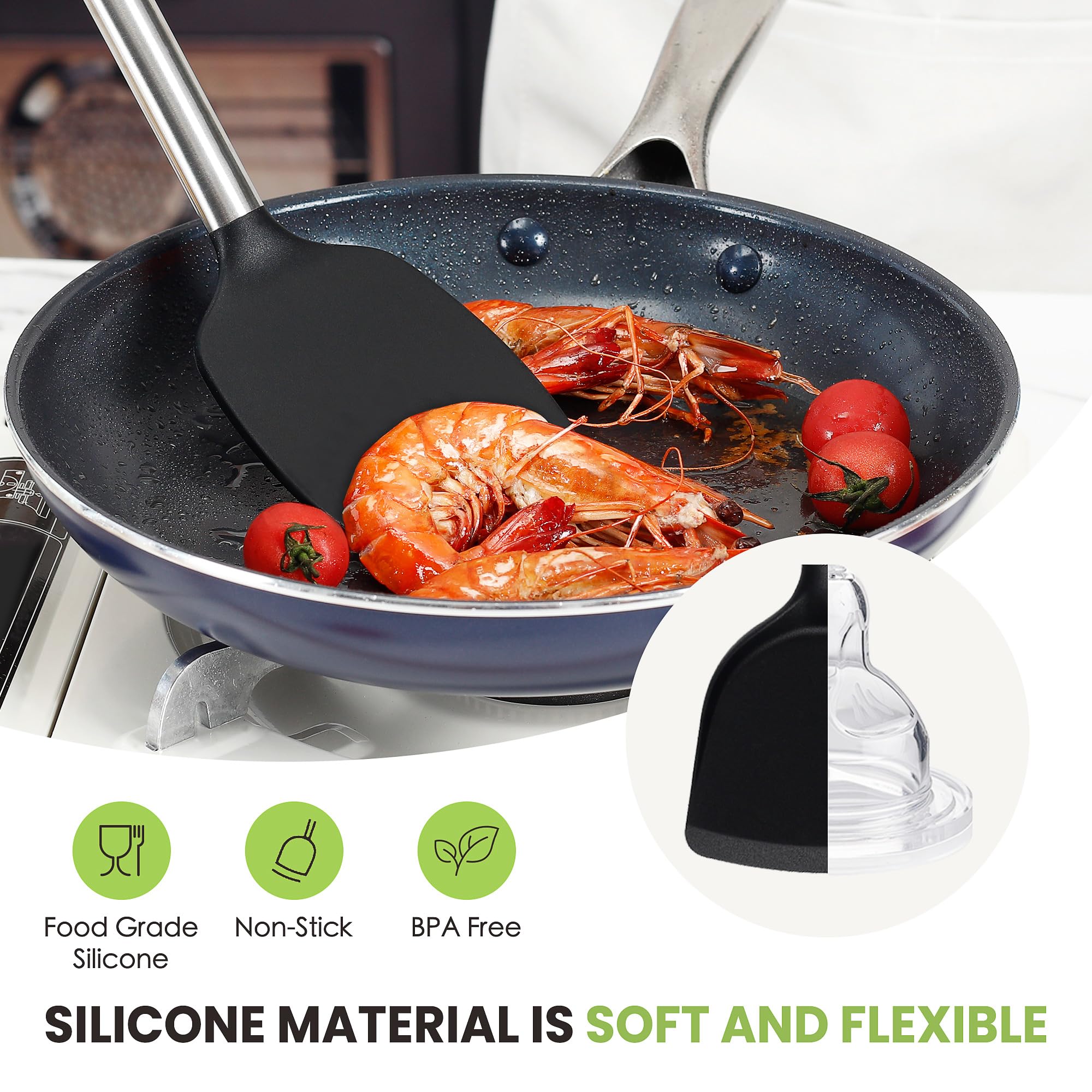 Fyvva pasta spoon makes tossing noodles easy and efficient.