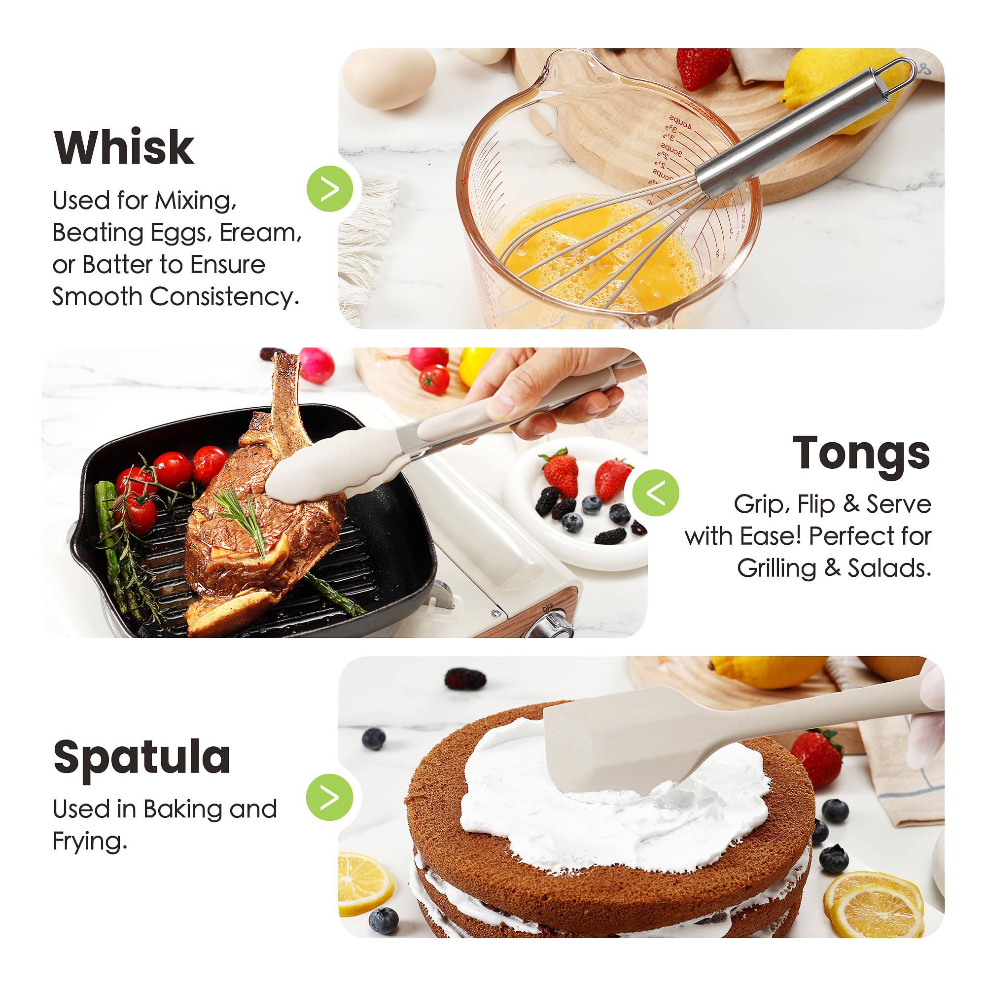 Fyvva spatula with stainless steel handle shows durable design for non-stick pans.