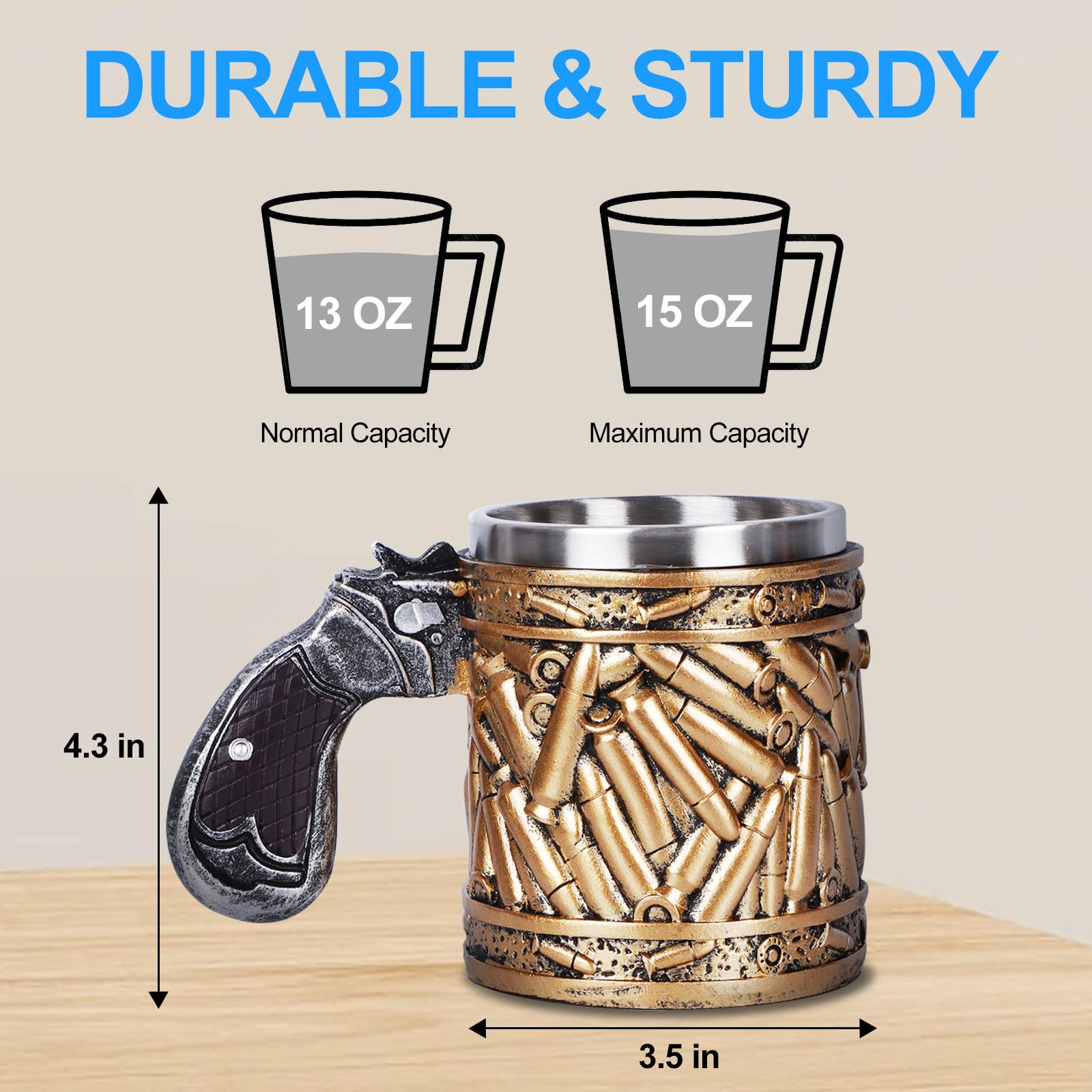FYXMI Gun Mug stainless steel body for durable everyday use.