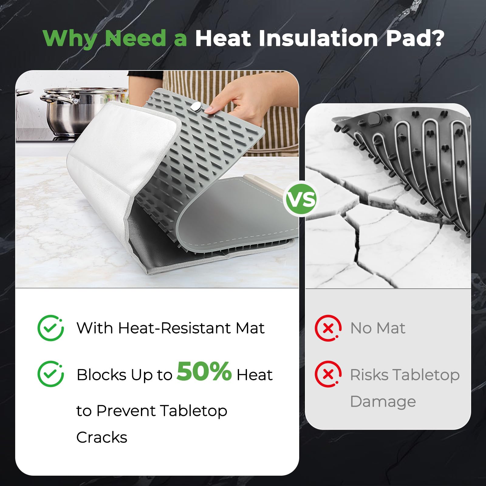 FYY 50% heat-block technology reduces heat transfer to surfaces.
