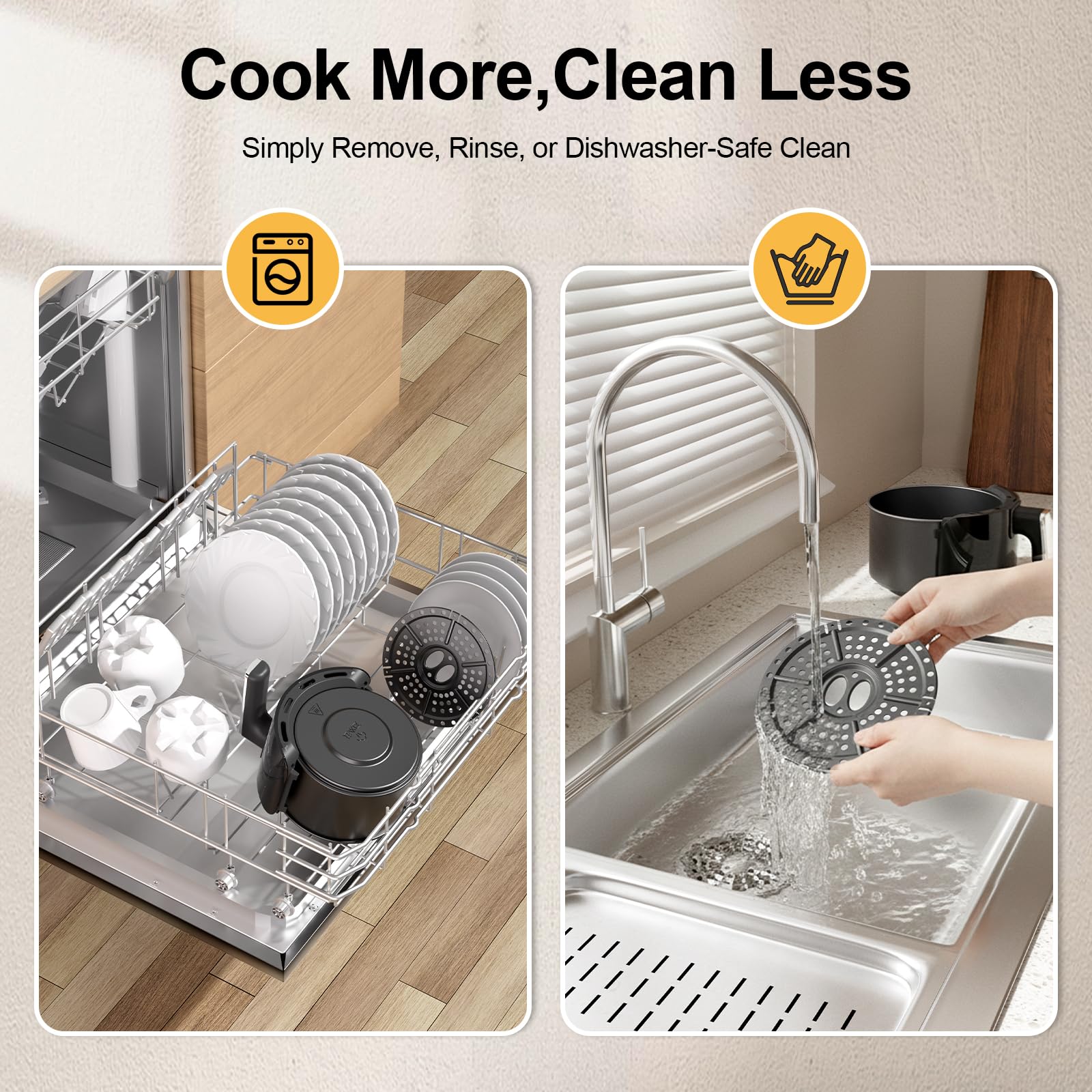 FZGhome 2QT dishwasher-safe basket for effortless cleanup after cooking.