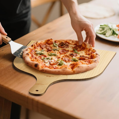 G.a HOMEFAVOR wooden cutting board serves as dining and prep surface.