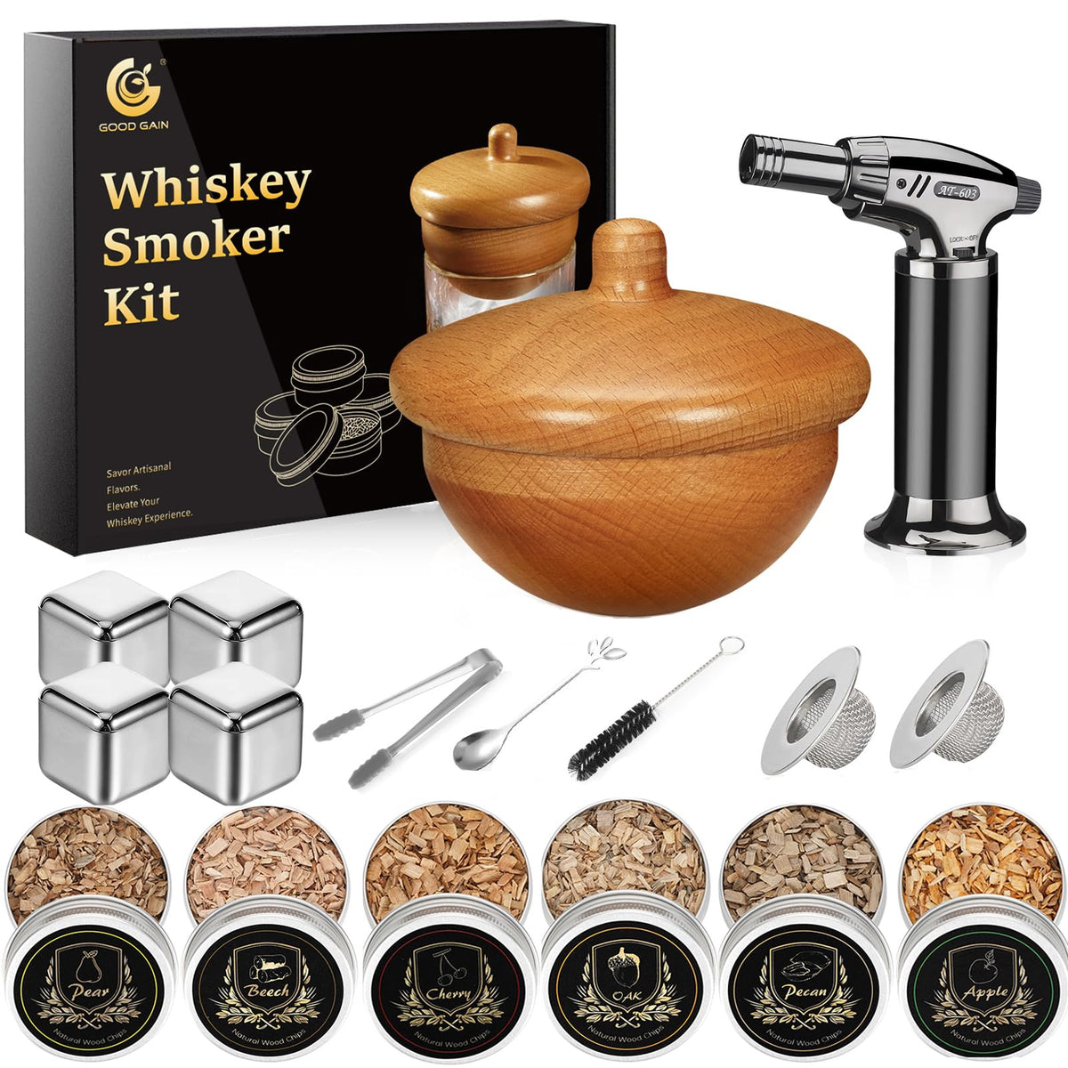 G GOOD GAIN whiskey smoker kit with acorn design for authentic smoke
