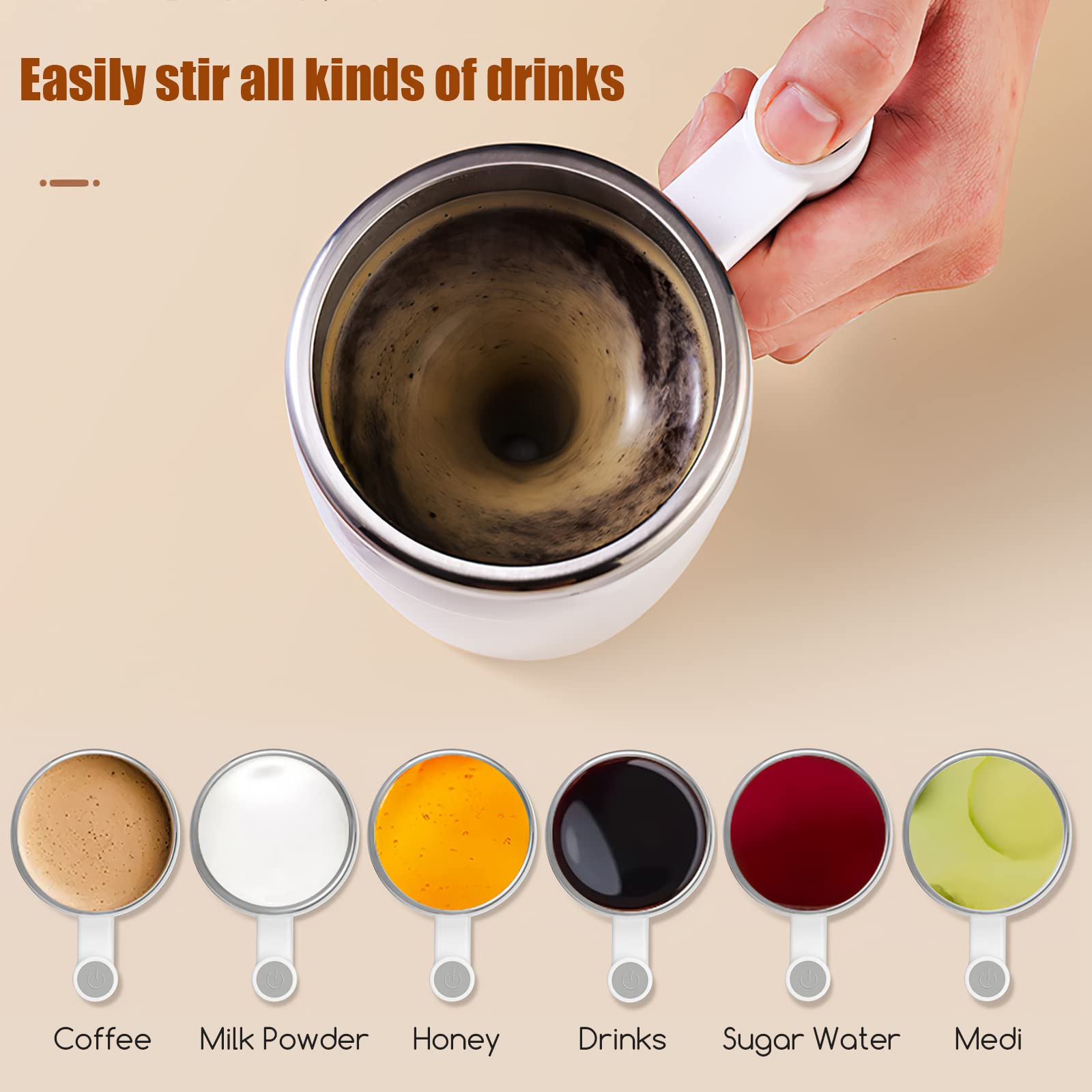 G PEH self-stirring mug charge port enables cordless on-the-go use.