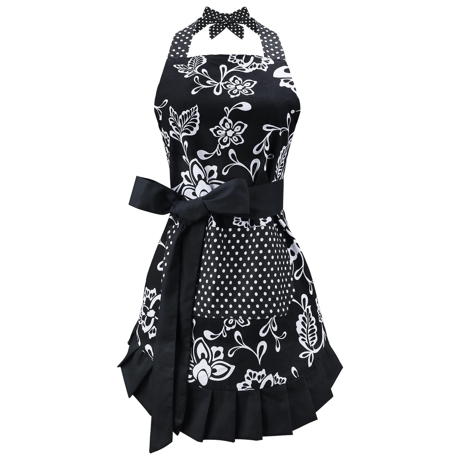 G2PLUS Vintage Floral Apron center pocket keeps towels and phone handy.