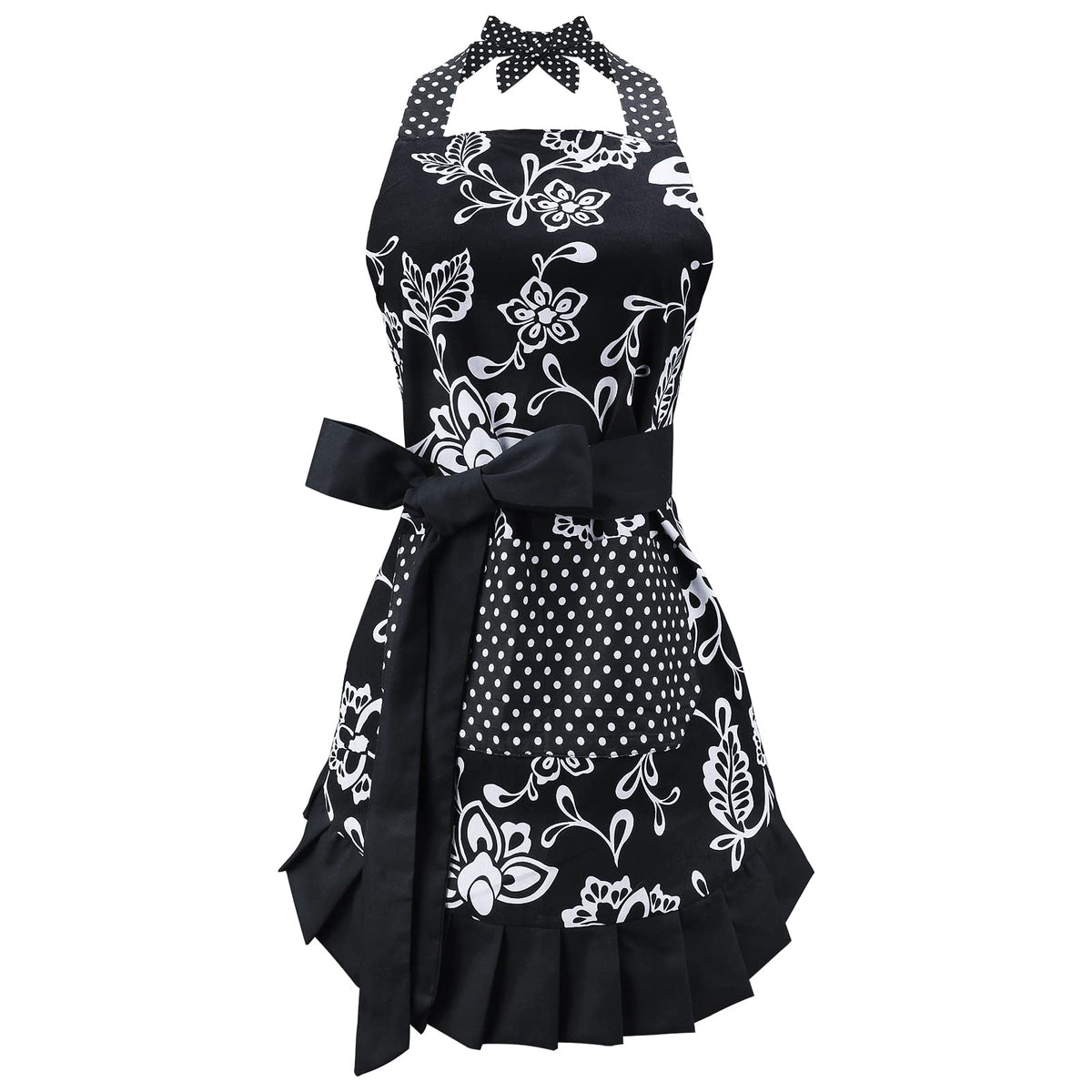 G2PLUS Vintage Floral Apron center pocket keeps towels and phone handy.