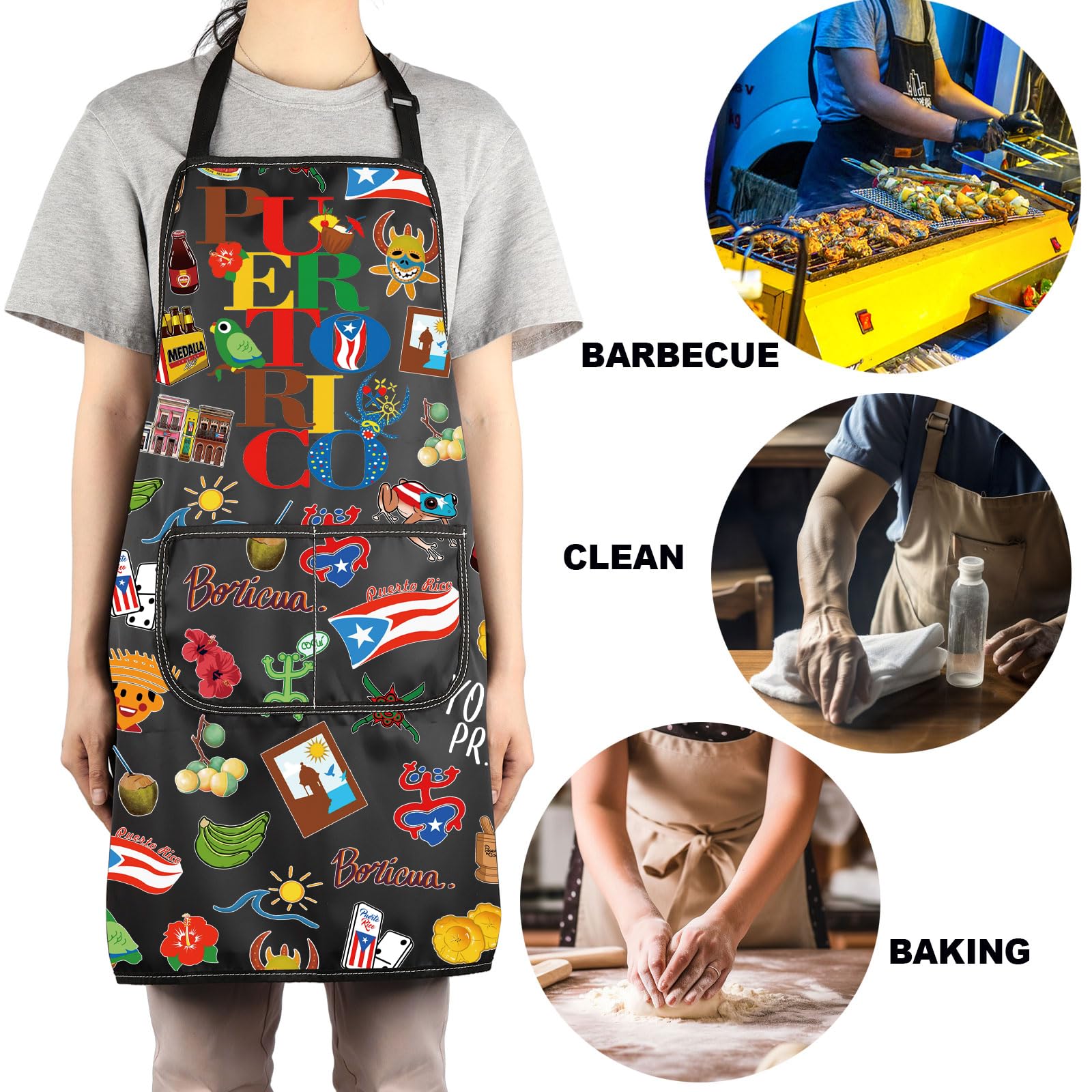 G2TUP Puerto Rico Chef Gift Apron is durable and easy to wipe after cooking
