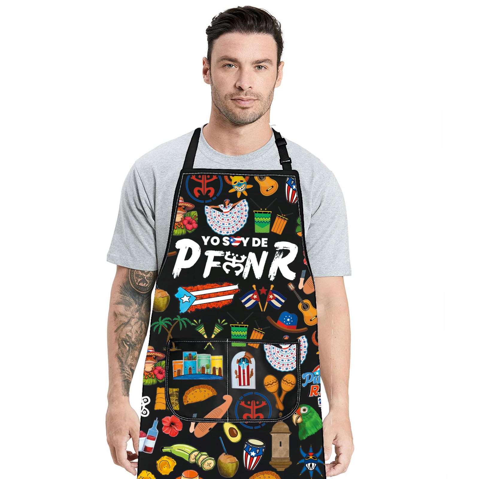 G2TUP Puerto Rico Coquí design apron showcasing playful island imagery