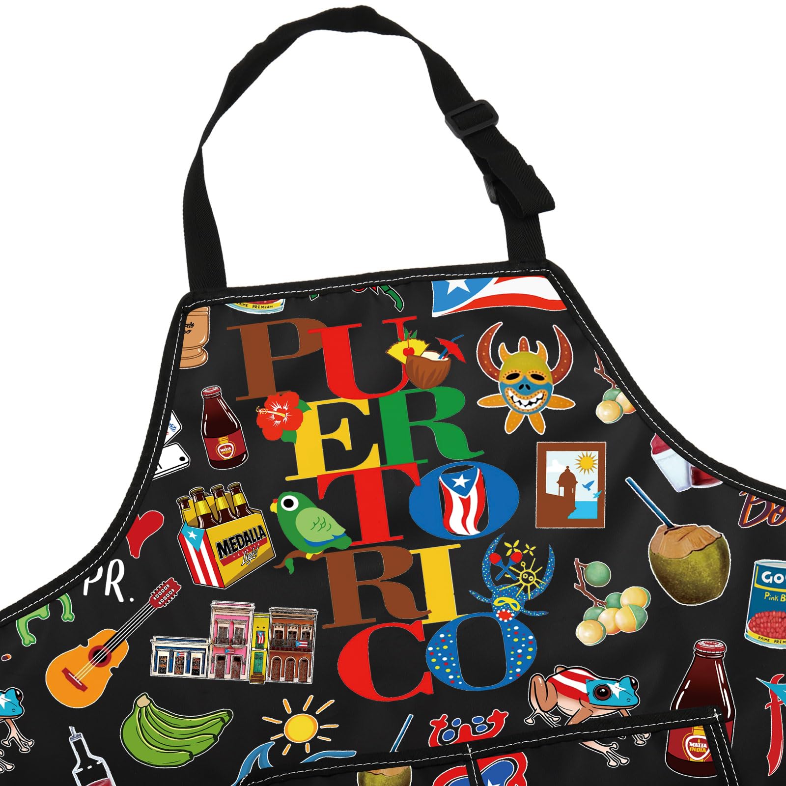 G2TUP Puerto Rico Coqui Pattern Apron with charming kitchen detail