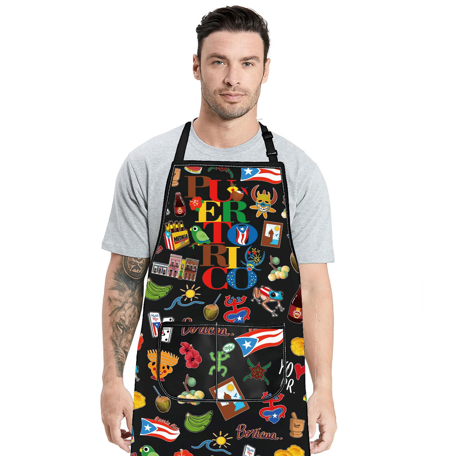 G2TUP Puerto Rico Flag Art Apron displaying flag motif for meal prep
