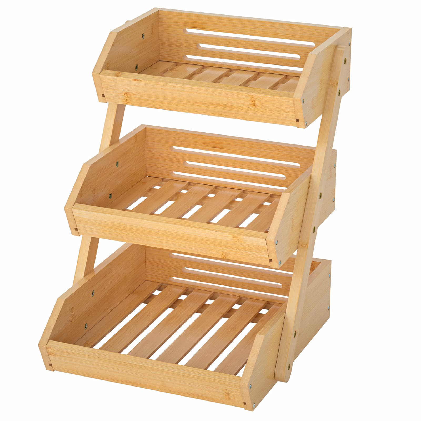 G.a HOMEFAVOR bamboo fruit basket top view highlighting breathable 3-tier design for fresh produce.
