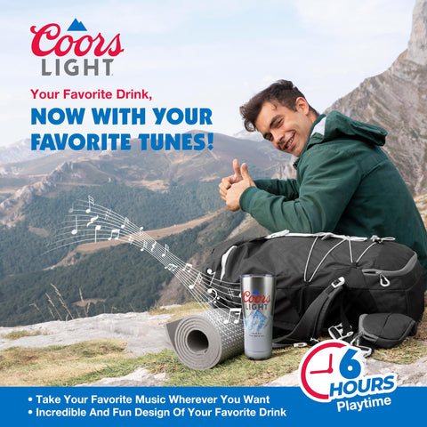 Gabba Goods Coors Light tumbler shown at outdoor tailgates for music and drinks.