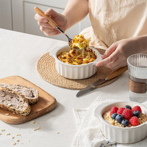 Gacoree durable ceramic ramekins resist stains and clean up easily.