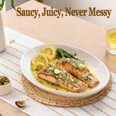 Gacoree lead-free porcelain durable platter safe for microwave, oven, freezer, and dishwasher.