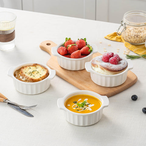 Gacoree mini casserole dishes, single-serve desserts or sides.
