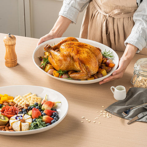 Gacoree oven and microwave safe platter simplifies reheating and serving.