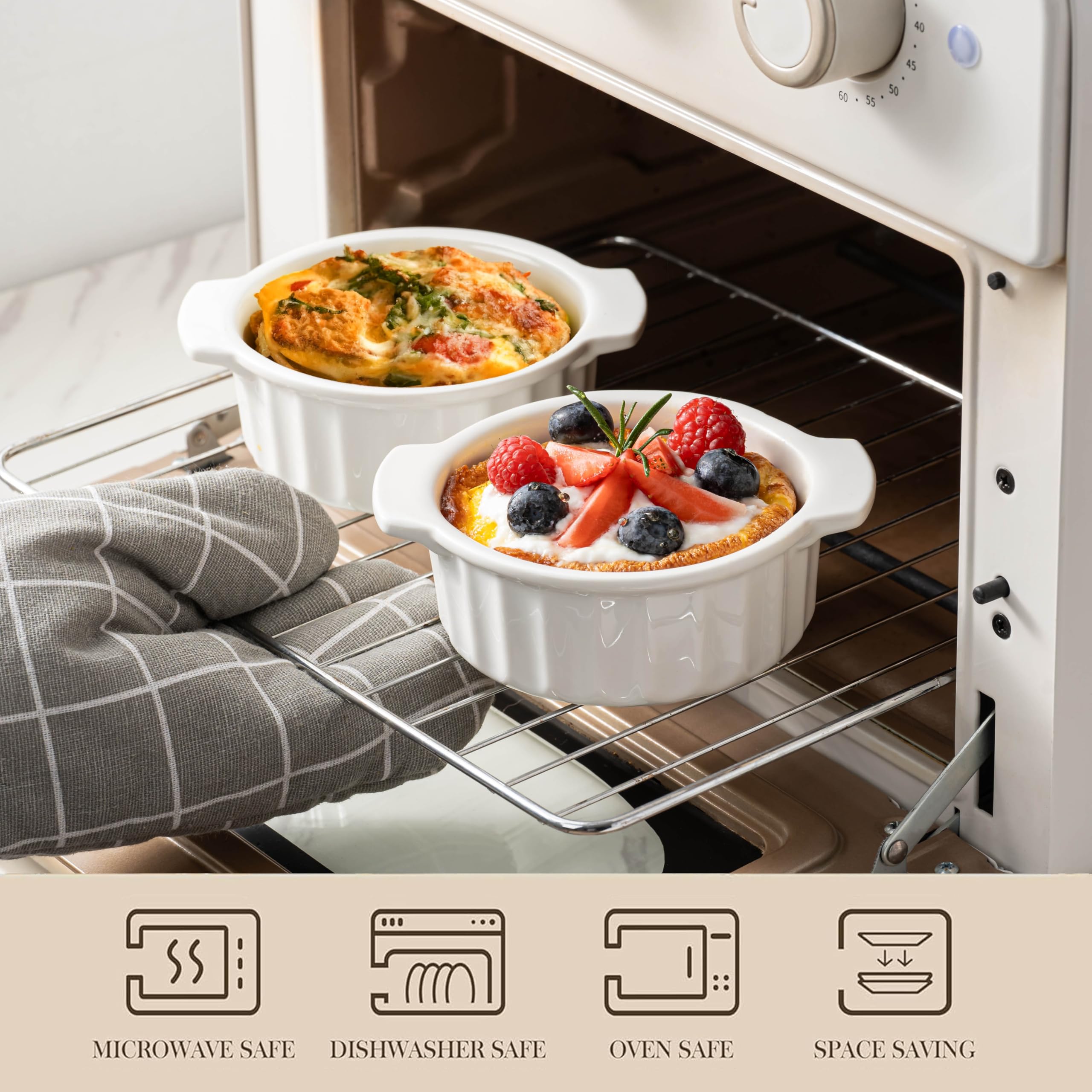 Gacoree set of 4 ramekins, stackable for compact kitchen storage.