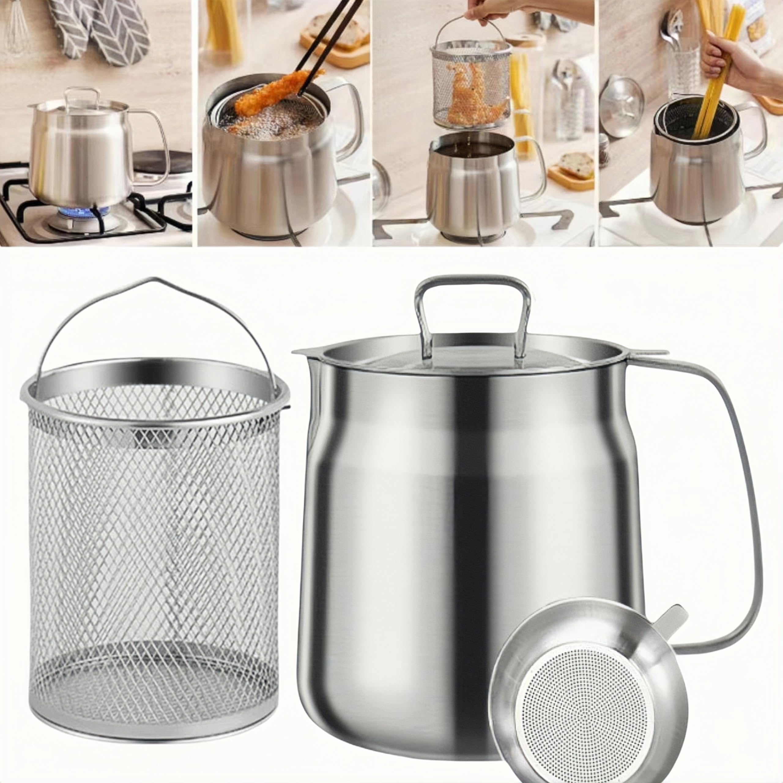 GADO 50oz stainless steel deep fryer pot with basket for clean, reusable frying oil