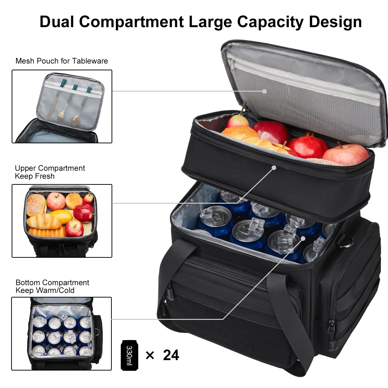 Gafetrey Tactical Lunch Box expandable top increases capacity for extra snacks during travel.