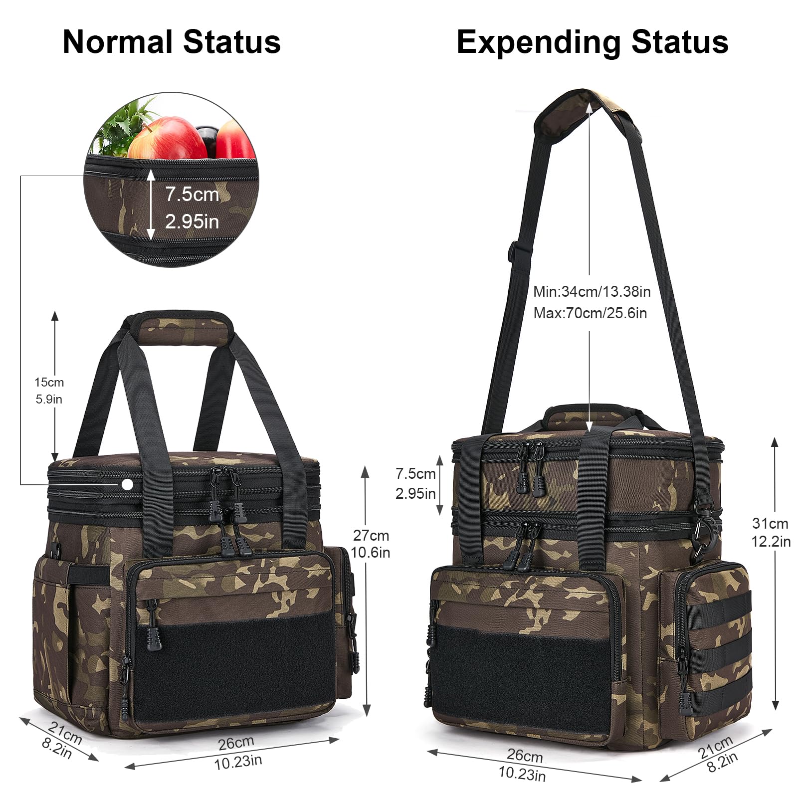 Gafetrey tactical lunch box expandable upper compartment for extra storage.