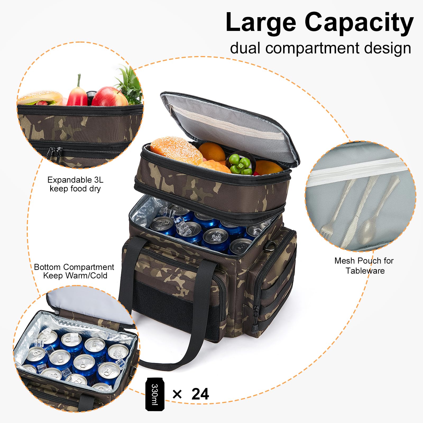Gafetrey tactical lunch box interior with dual compartments for hot and cold foods.