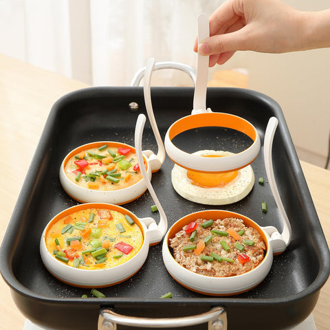 GAGAQI 4-pack round egg molds for versatile breakfasts.