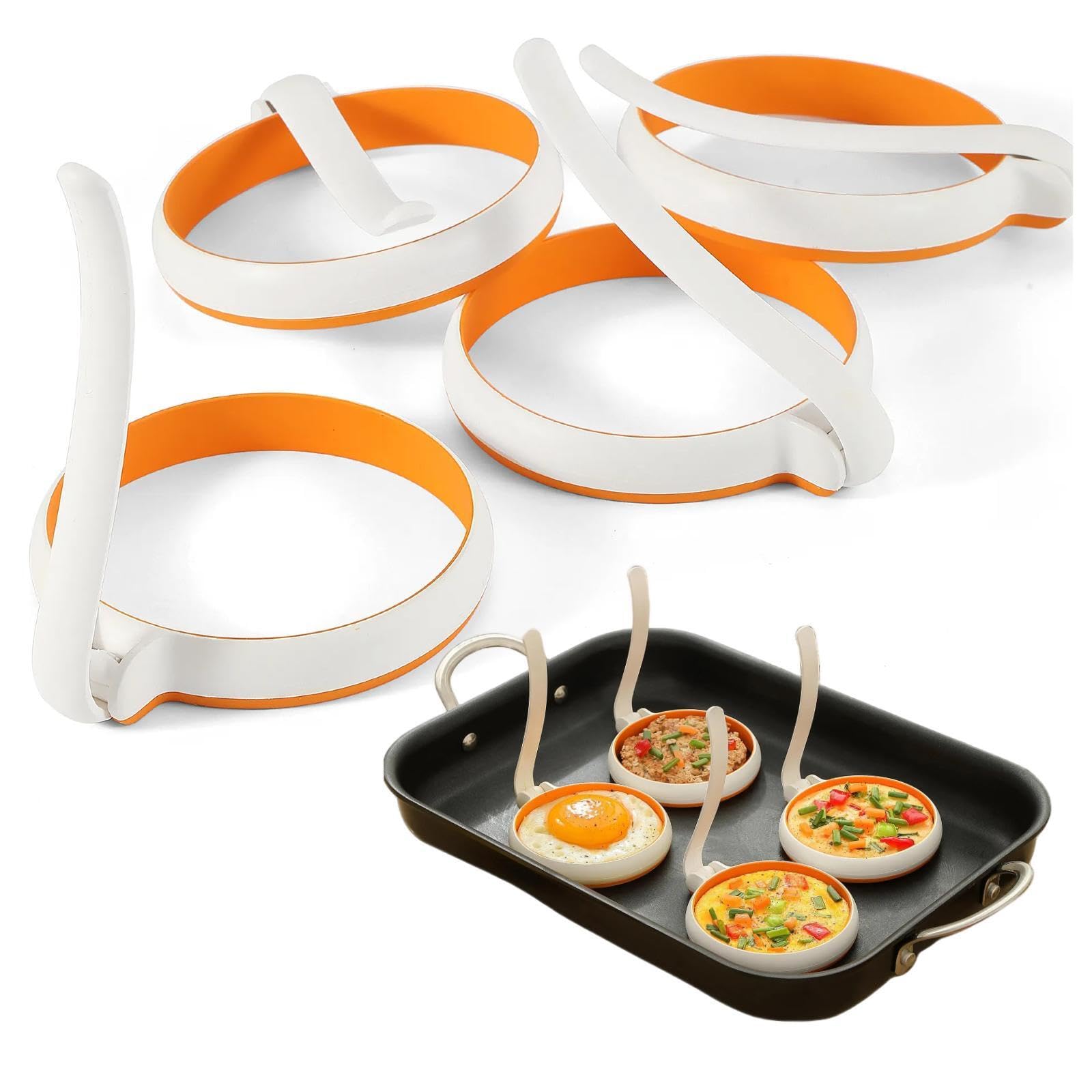 GAGAQI silicone fried egg rings set with nonstick interior for perfectly round eggs.