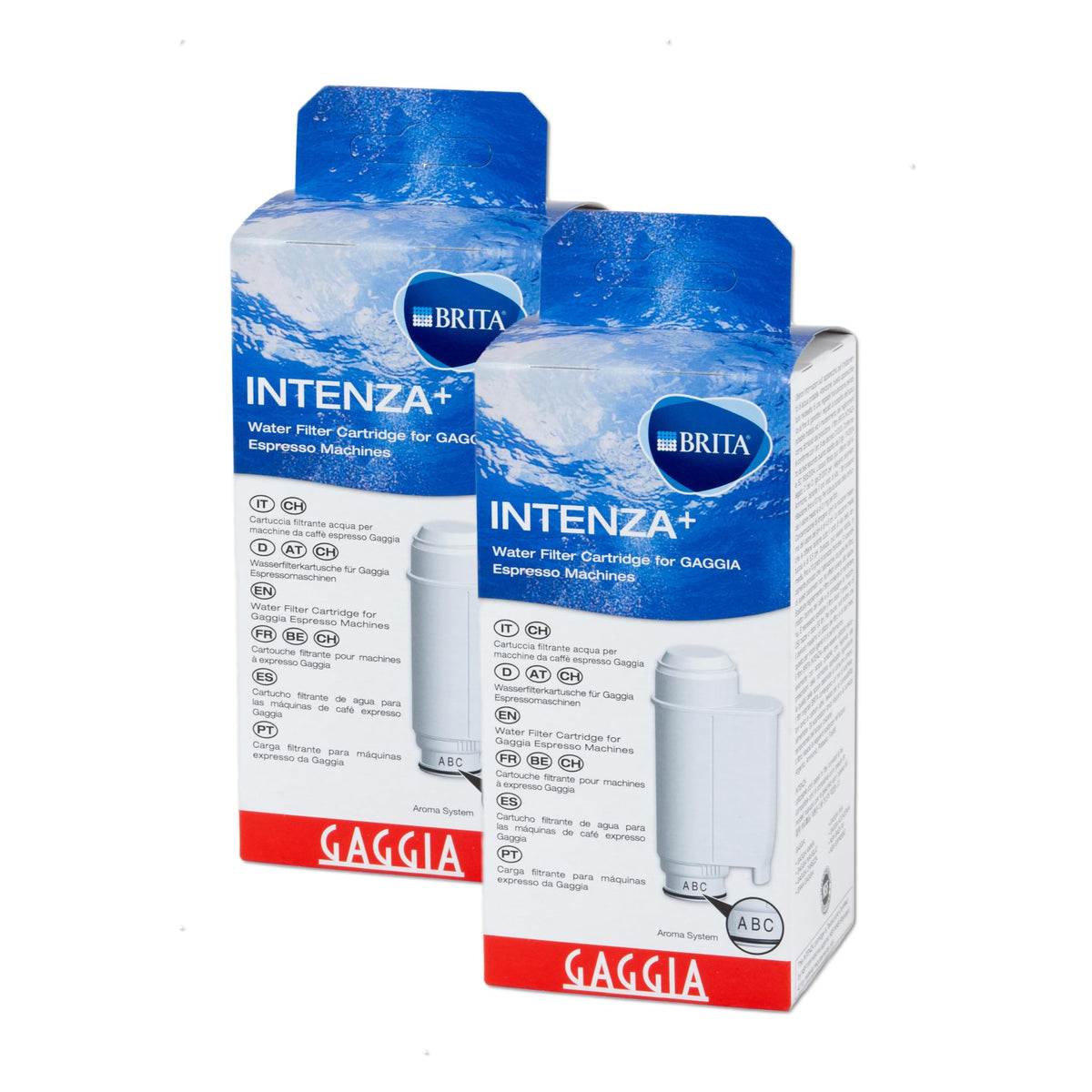 Gaggia Intenza double pack front view, improves espresso flavor with cleaner water.