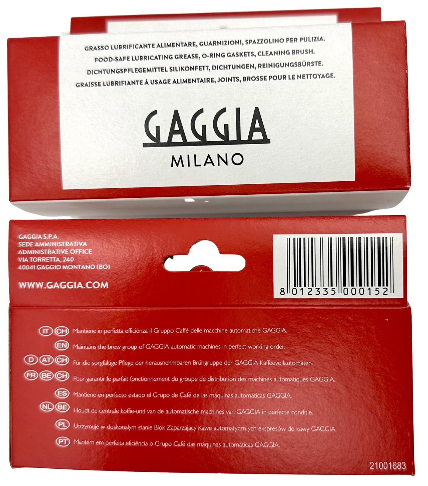 Gaggia maintenance service kit box showing all parts