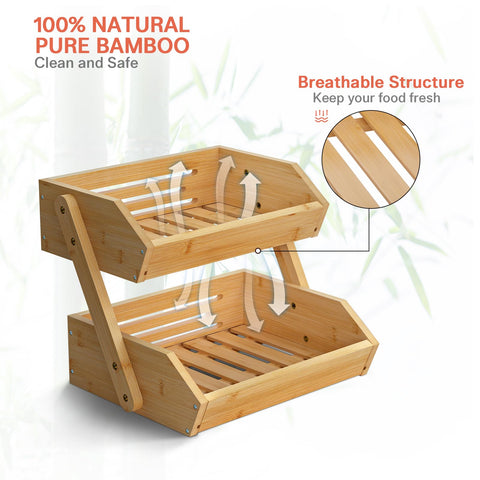 G.a HOMEFAVOR two-tier bamboo stand showing bottom shelf capacity