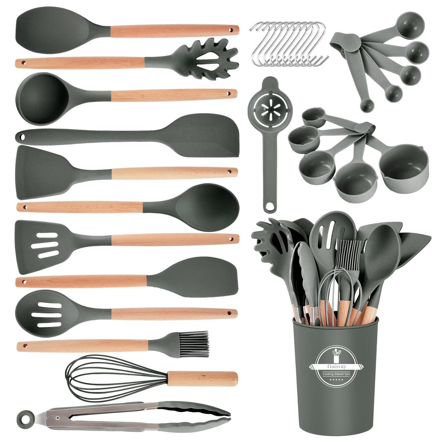 Gaixvny 34P utensils with wooden handles for a comfortable grip during cooking
