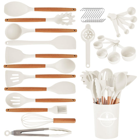 Gaixvny 34-piece cream white utensils set for versatile nonstick cooking